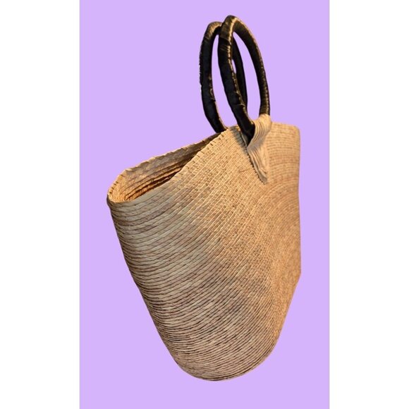 Vintage Handcrafted Straw "Evil Eye" Purple Sequin Beach Tote Purs - Picture 6 of 16